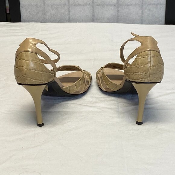 Nine West Karna Beige Strappy Reptile Leather Spike Heel Ankle Sandals 8 - Picture 4 of 14